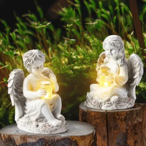 2 Pack Outdoor Angel Statue Garden Decor Classic Solar Angel