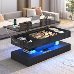 LED Coffee Tables with Open Display Shelf & Large Storage Space