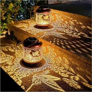 2 Pack Solar Hanging Lanterns with Hummingbird Design