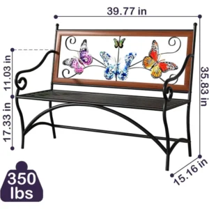 39.7" Outdoor Bench, Garden Bench, Patio Bench with Armrest