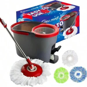 Spin Mop Cleaning System With 3 Microfiber Mop Heads Red/GRAY Red/Black