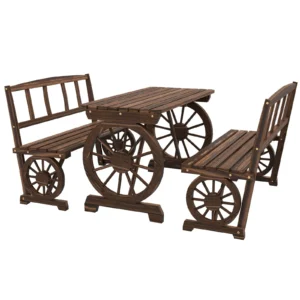 4 Person Garden Patio Table and Chairs Wagon Wheel Outdoor Furniture Bistro Set