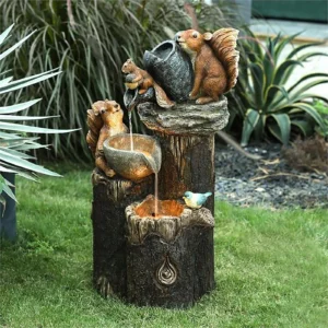 Funny Animal Ornament Landscaping Decoration Duck /Squirrel Fountain Decor with Light