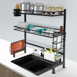 2-Tiers Kitchen Drain Rack Over Sink Dish Drying Holder Cutlery Drainer Kitchen Shelf Cup Organizer